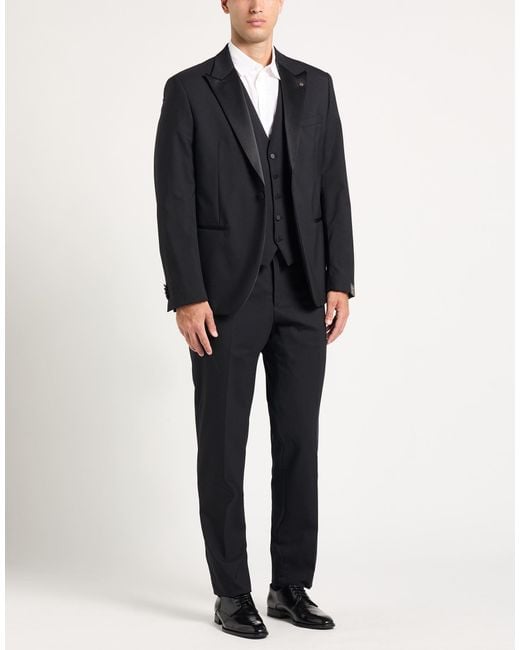 Manuel Ritz Black Suit Wool, Elastane for men