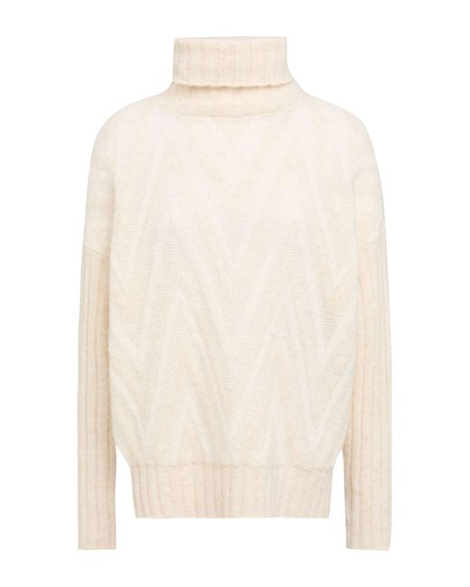 D.exterior White Cream Turtleneck Virgin Wool, Alpaca Wool, Polyamide, Elastane