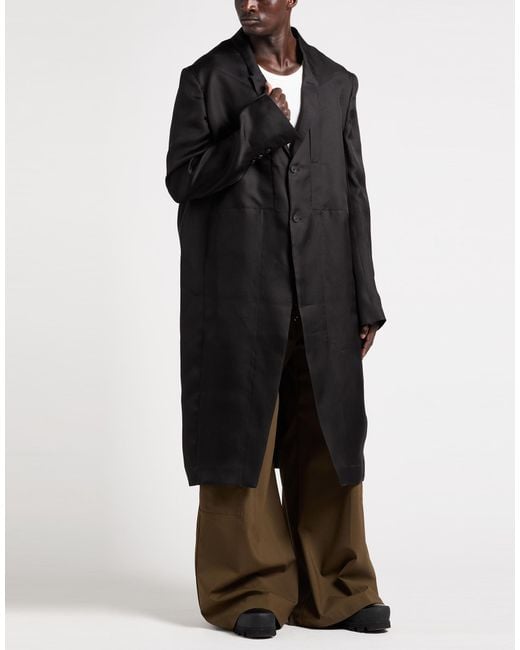 Rick Owens Black Overcoat & Trench Coat Silk for men