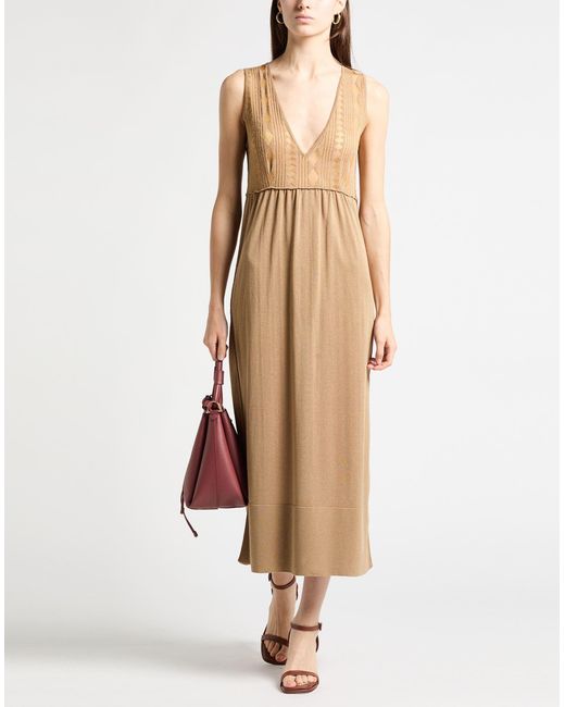Ballantyne Natural Khaki Midi Dress Viscose, Polyester