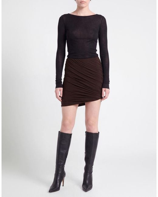 Rick Owens Brown Mini Skirt Viscose, Polyamide, Elastane