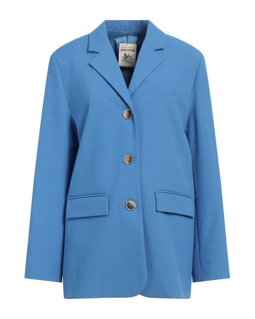 Semicouture Blue Blazer Polyester, Viscose, Elastane