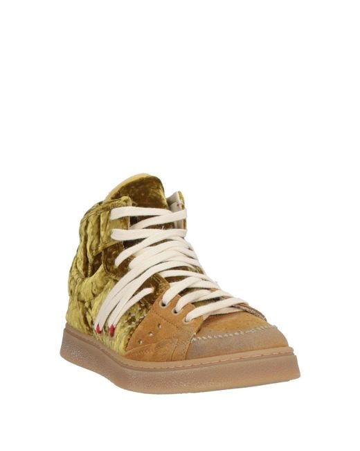 HIDNANDER Brown Mustard Sneakers Leather, Textile Fibers