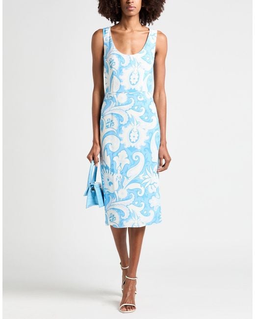 Etro Blue Azure Midi Dress Viscose, Elastane