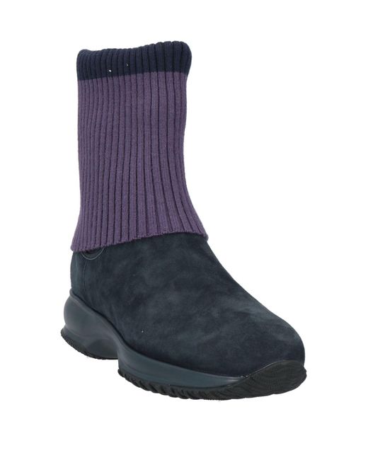Hogan Blue Midnight Ankle Boots Leather, Textile Fibers