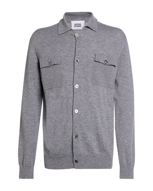 Alpha Studio Gray Cardigan Wool for men