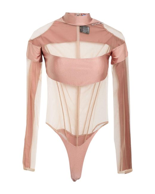 Mugler Pink Bodysuit Polyamide, Elastane