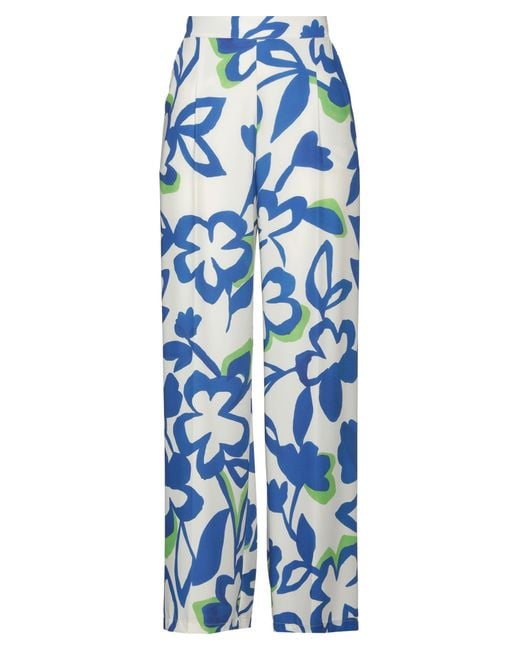 Hanita Blue Ivory Pants Polyester, Elastane