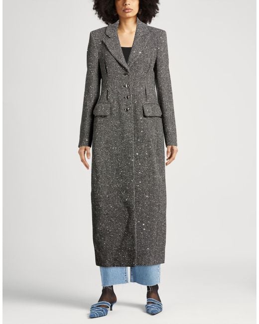 Alessandra Rich Gray Coat Virgin Wool, Synthetic Fibers, Cotton, Polyester, Silk