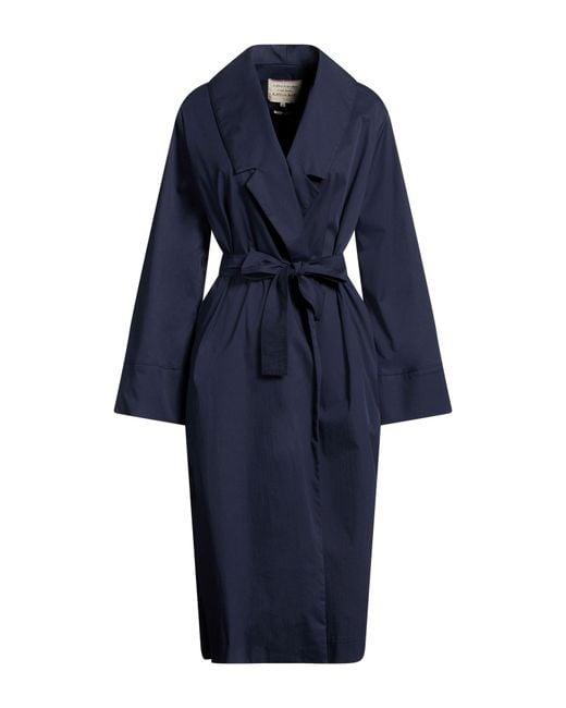 ALESSIA SANTI Blue Overcoat & Trench Coat Cotton, Polyamide, Elastane
