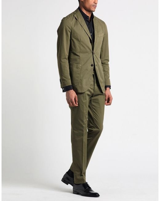 Boglioli Green Military Suit Cotton, Elastane for men