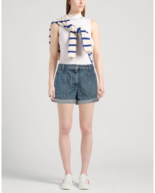 Valentino Garavani Blue Denim Shorts Cotton, Calfskin