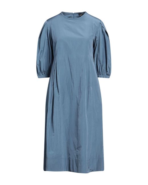 Max Mara Blue Slate Midi Dress Polyester, Cotton