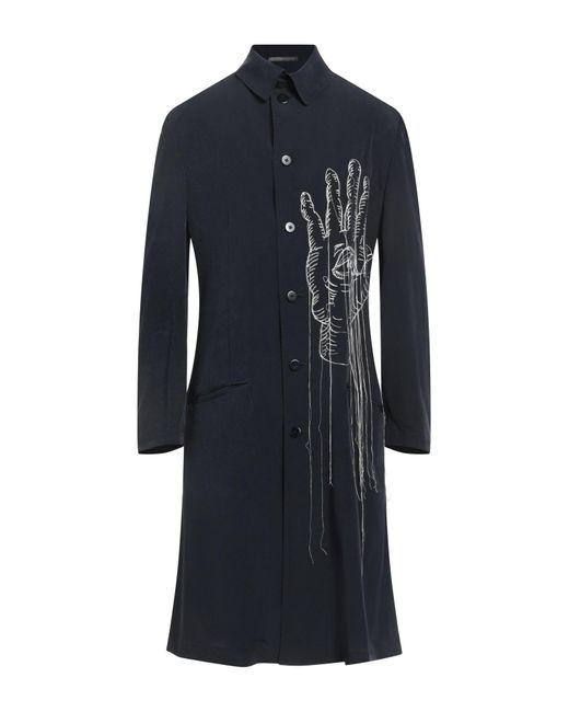 Yohji Yamamoto Blue Embroidered Pleated Satin Overcoat for men