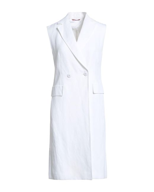 Max Mara White Overcoat & Trench Coat Viscose, Linen