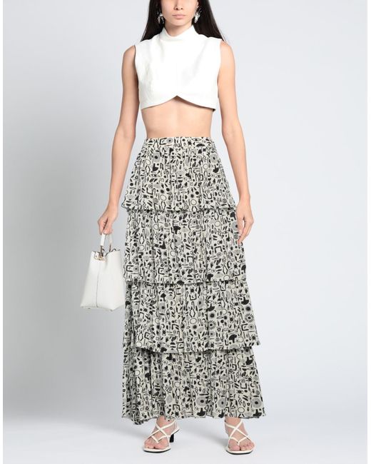 Muzungu Sisters Gray Ivory Maxi Skirt Silk