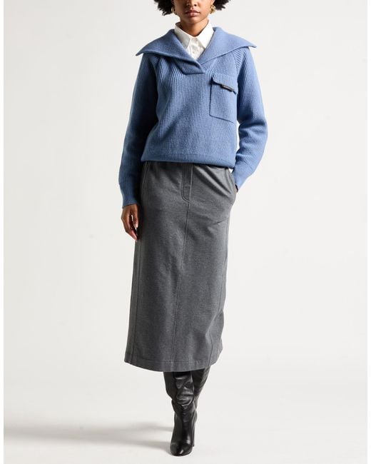 Brunello Cucinelli Gray Midi Skirt Cotton, Elastane