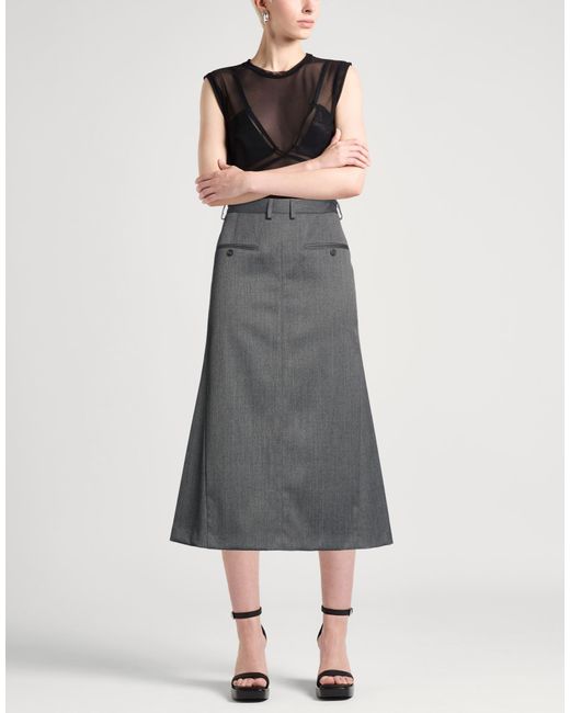 MM6 by Maison Margiela Gray Midi Skirt Polyester, Virgin Wool, Elastane