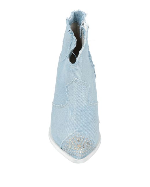 Divine Follie Blue Ankle Boots Leather, Textile Fibers