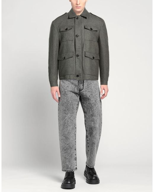 Luigi Borrelli Napoli Gray Military Puffer Virgin Wool, Cotton, Wool for men