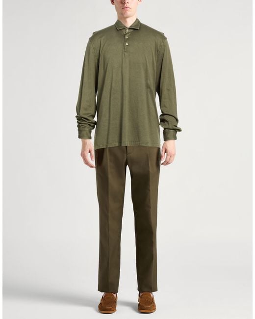 Fedeli Green Military Polo Shirt Organic Cotton for men