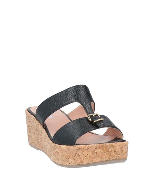 Pollini Blue Pebbled Leather Wedge Mules