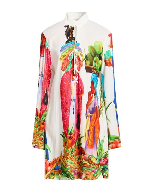 Stella Jean White Mini Dress Viscose, Elastane