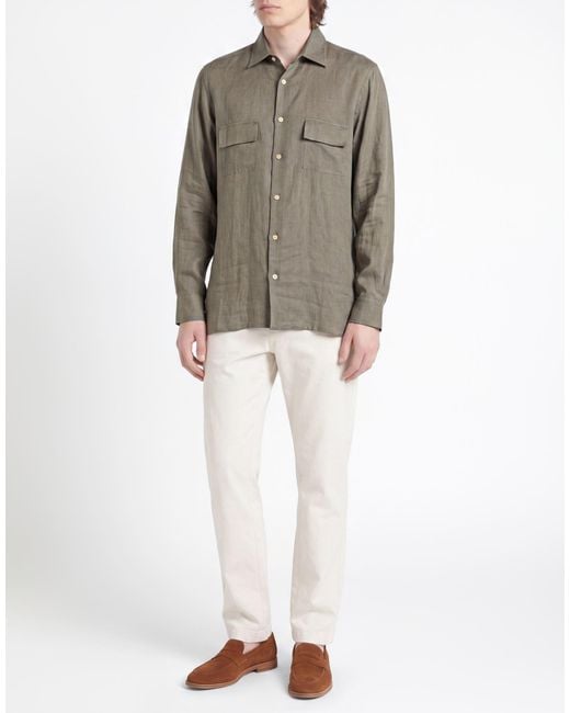 Kiton Green Khaki Shirt Linen for men