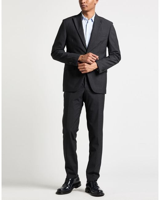 Paoloni Black Charcoal Suit Virgin Wool for men