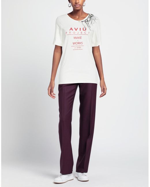 Aviu White Cream T-Shirt Cotton, Linen