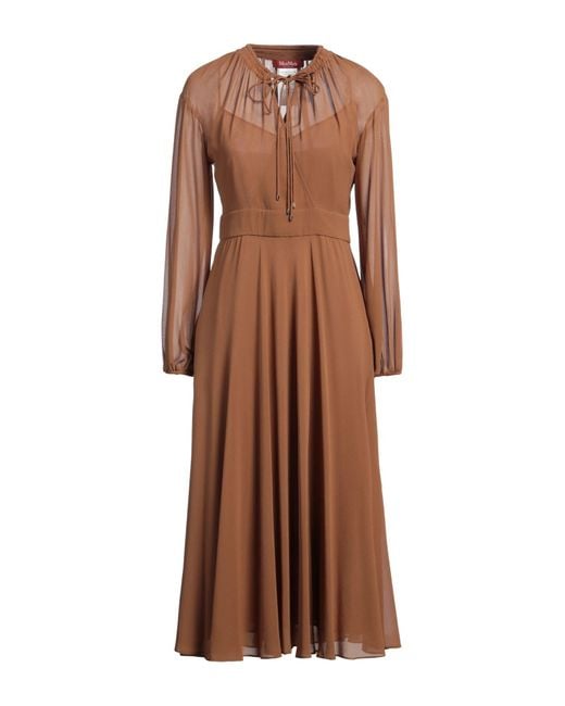 Max Mara Brown Camel Midi Dress Silk