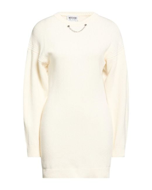 Moschino White Ivory Mini Dress Wool, Viscose, Polyamide, Cashmere