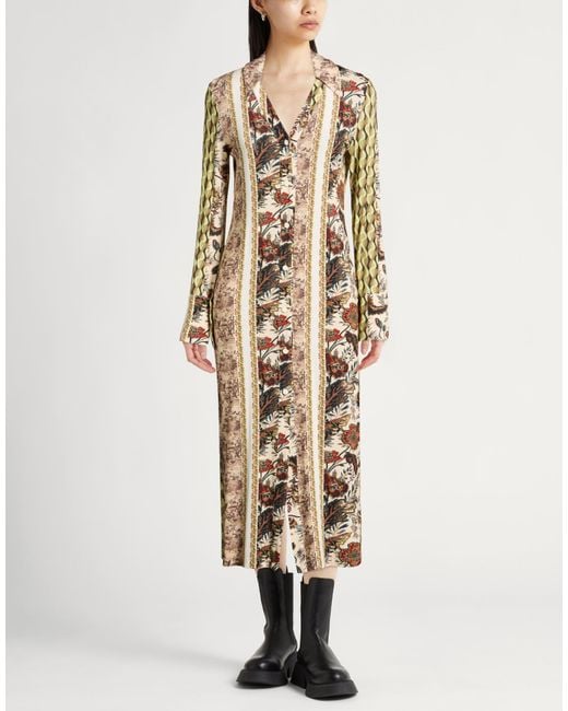 Erika Cavallini Semi Couture Natural Ivory Midi Dress Viscose, Elastane