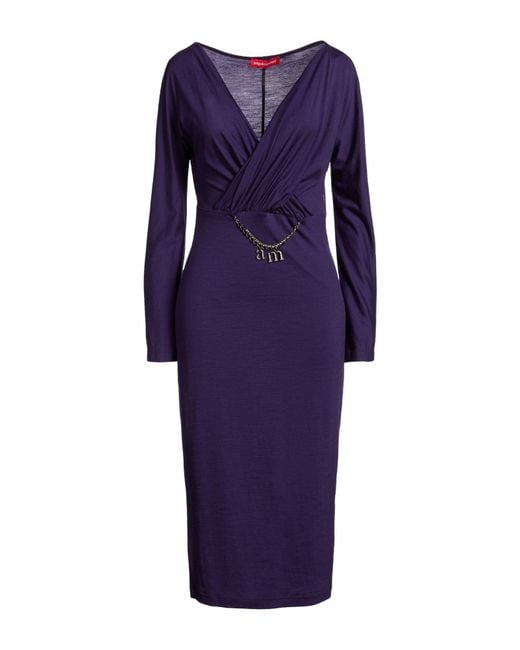 Angelo Marani Purple Midi Dress Wool, Swarovski Crystal