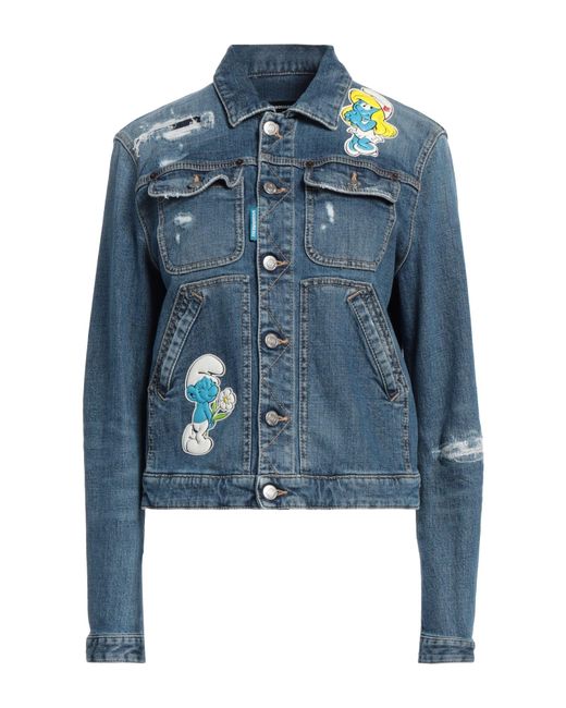 DSquared² Blue X The Smurfs Denim Outerwear Cotton, Elastane, Polyester