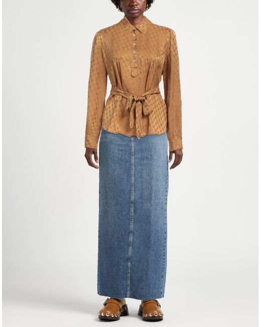 L'Autre Chose Brown Camel Top Silk