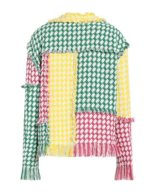 MSGM Yellow Tweed Fringe Houndstooth Jacket