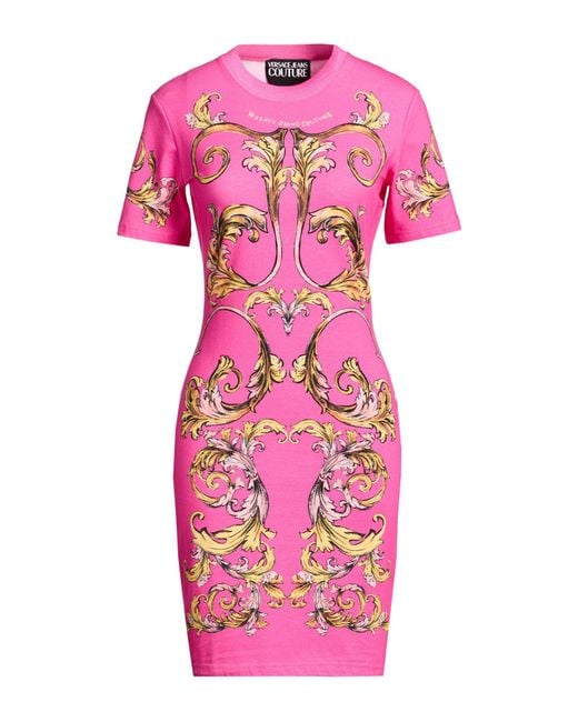 Versace Jeans Couture Pink Fuchsia Mini Dress Cotton, Elastane