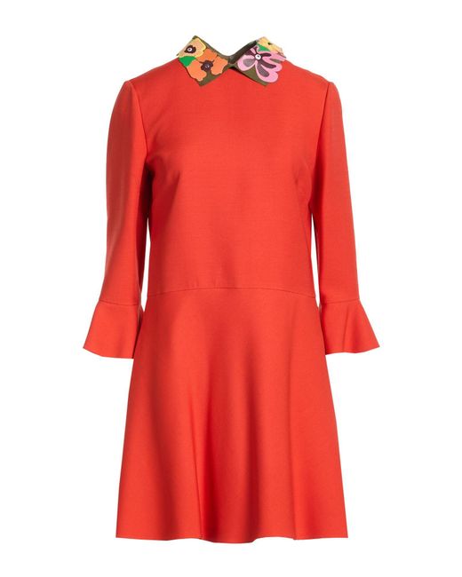 Valentino Garavani Red Mini Dress Wool, Silk, Lambskin