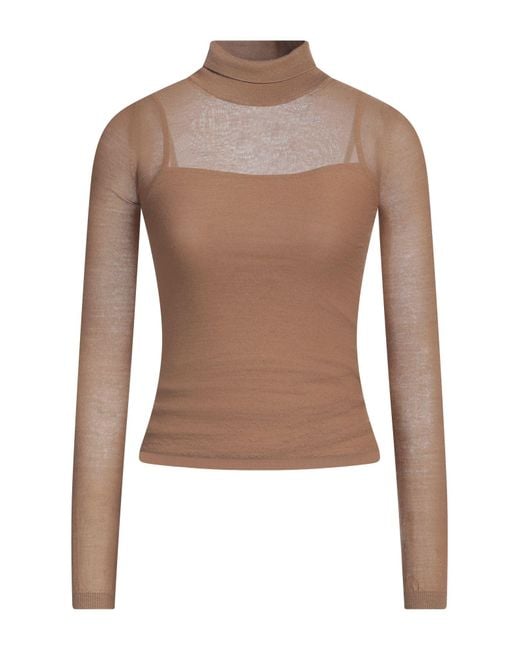 Max Mara Brown Camel Turtleneck Virgin Wool
