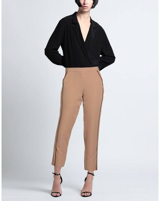 SIMONA CORSELLINI Natural Camel Pants Polyester, Elastane