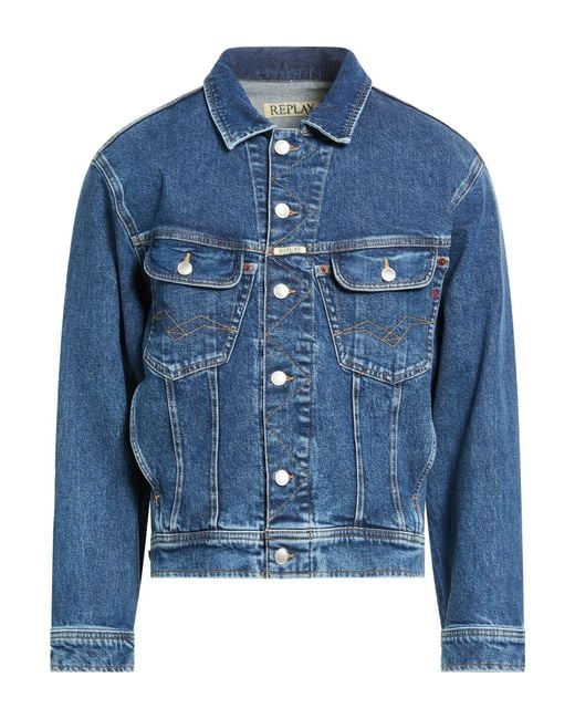 Replay Blue Denim Outerwear Cotton, Elastane for men