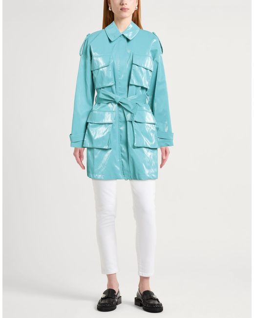 Jijil Blue Overcoat & Trench Coat Viscose, Polyester, Cotton, Metallic Fiber