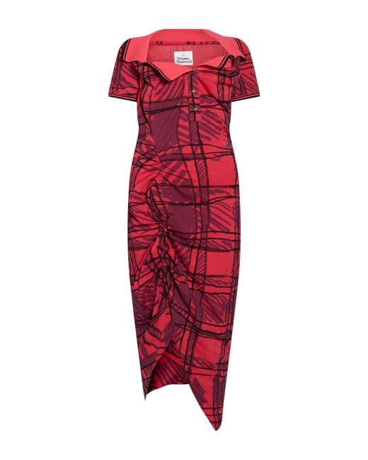 Vivienne Westwood Red Long Monday Pulling Dress Fuchsia Midi Dress Cotton