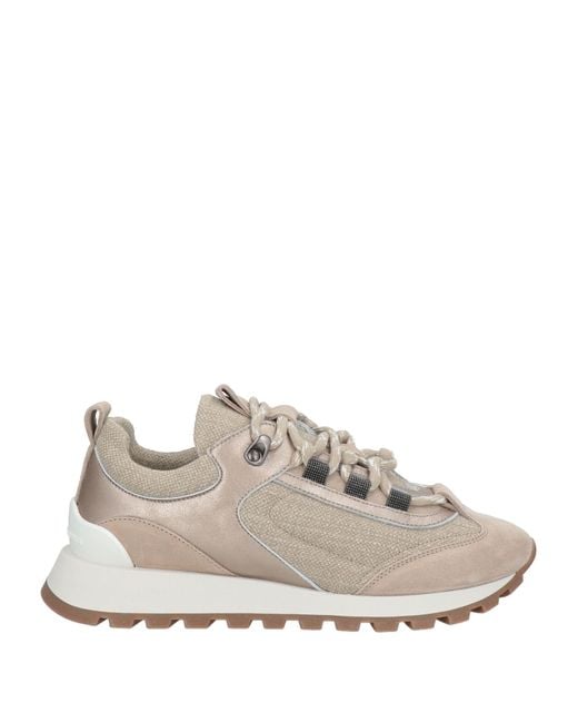 Brunello Cucinelli White Sneakers Leather, Textile Fibers