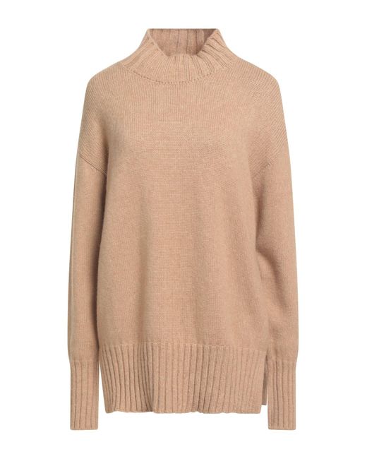 Roberto Collina Natural Camel Turtleneck Wool, Baby Alpaca Wool, Nylon