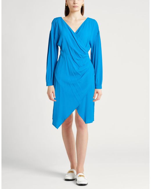Semicouture Blue Azure Midi Dress Acetate, Silk