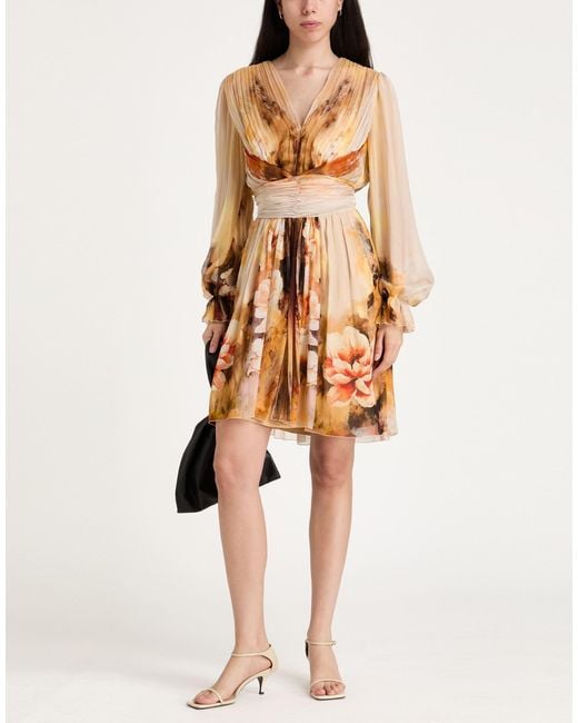 Alberta Ferretti Multicolor Mustard Mini Dress Silk