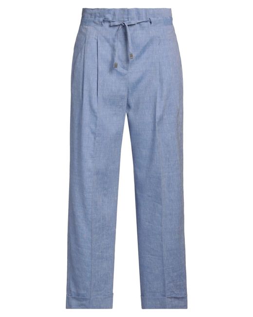 Peserico Blue Azure Pants Virgin Wool, Linen