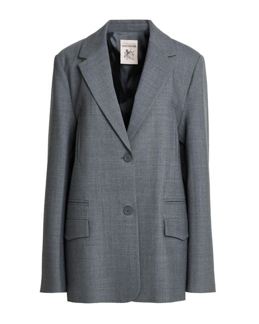 Semicouture Gray Blazer Polyester, Wool, Elastane